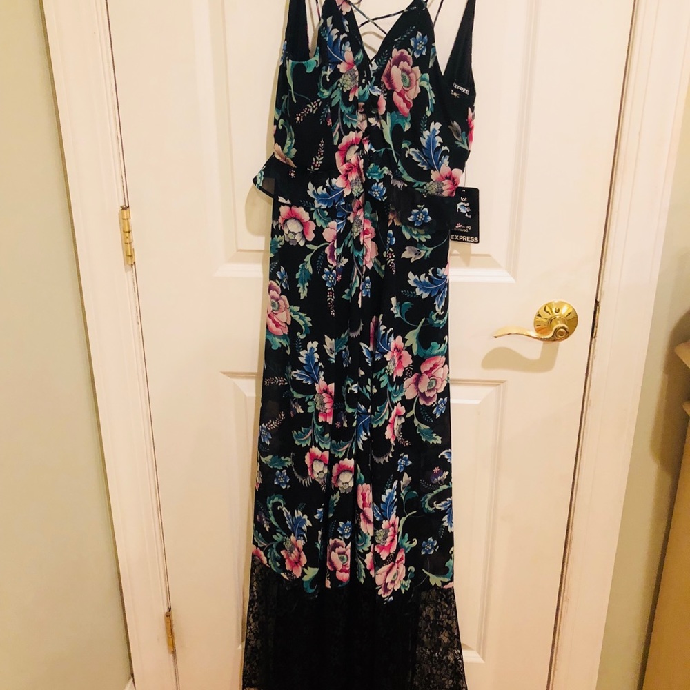 Floral Strappy Lace-Up Maxi Dress